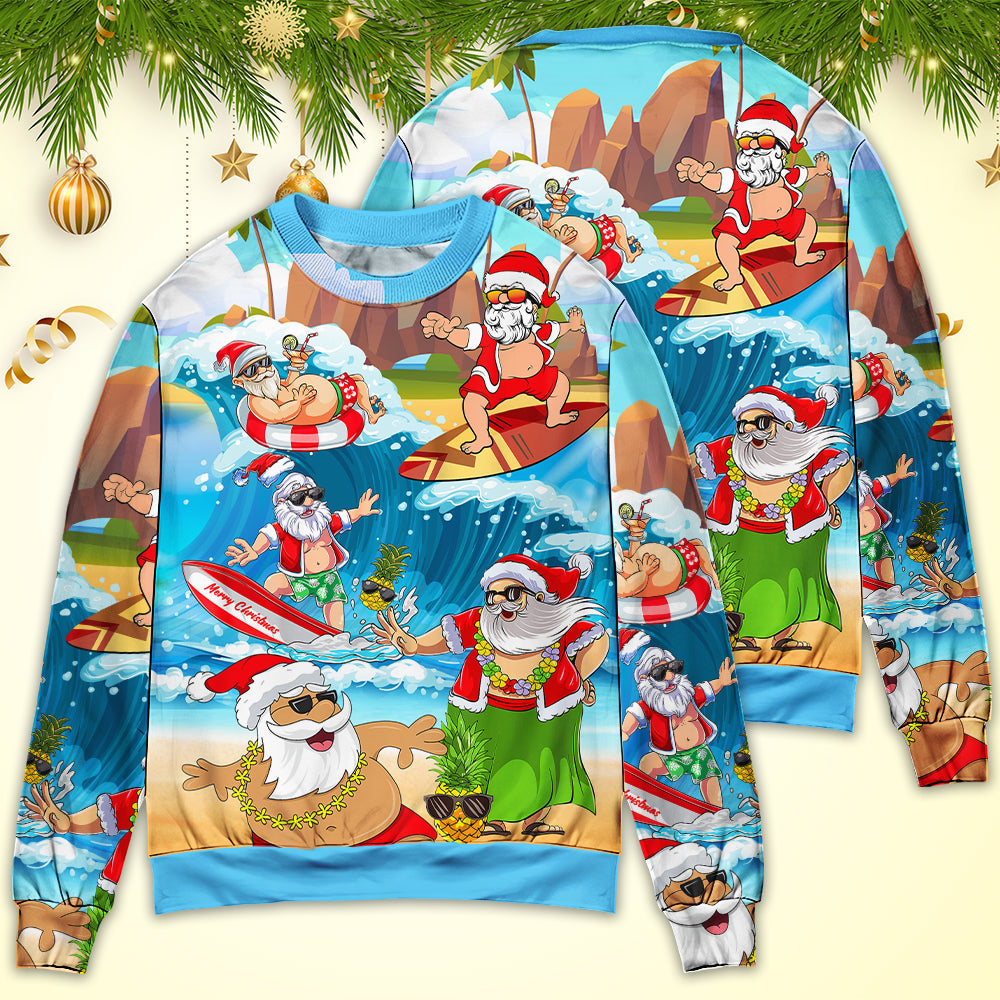 Christmas Santa Beach Play Holiday Funny – Sweater - Ugly Christmas Sweater