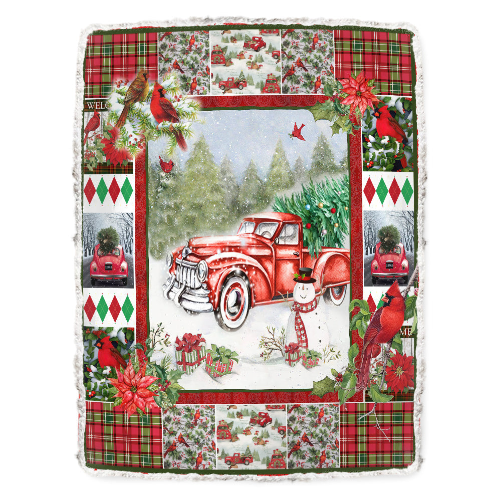 Cardinal Red Truck Christmas 50 x 60 Inch Flannel Blanket For Living Room And Bedroom Styling