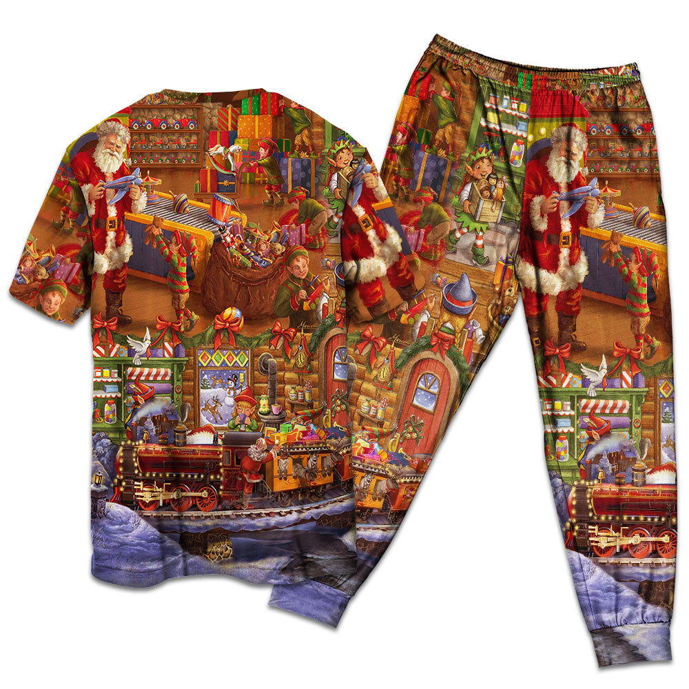 Christmas Santa And Happiness - Pajamas Short Sleeve - Owls Matrix LTD