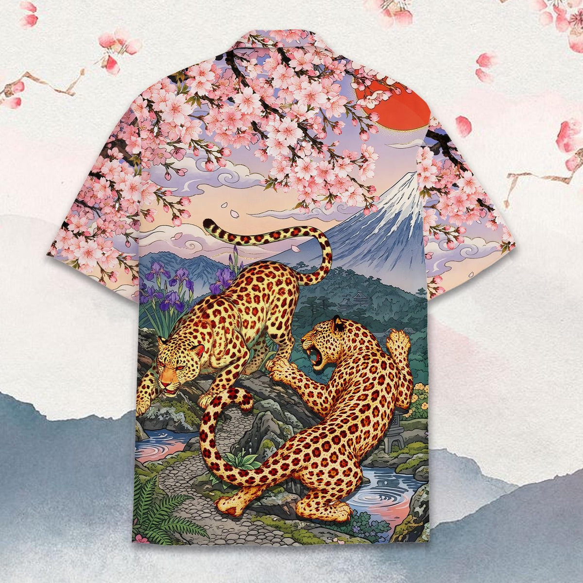Japanese Cherry Blossom Mount Fuji Leopard Floral – Hawaiian Shirt