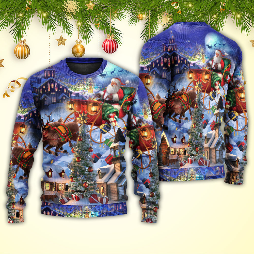 Christmas Santa Reindeer Gift Light Art – Sweater - Ugly Christmas Sweater