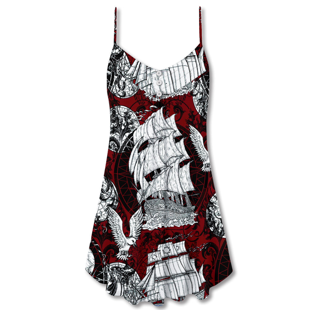 Vintage Sailing Ship Anchor – Women's Summer Sleeveless V-Neck Camisole Dress