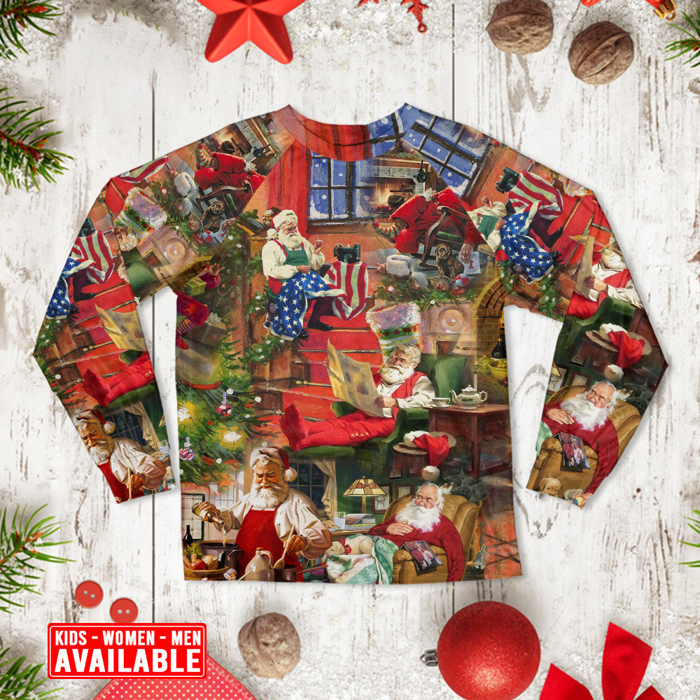 Christmas Santa Claus In Daily Life - Pajamas Long Sleeve - Owls Matrix LTD