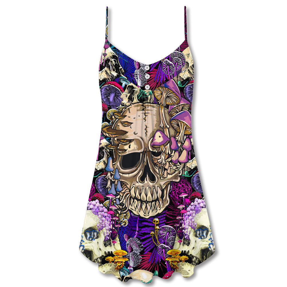Skull Mushroom Psychedelic Magic – Women's Summer Sleeveless V-Neck Camisole Dress