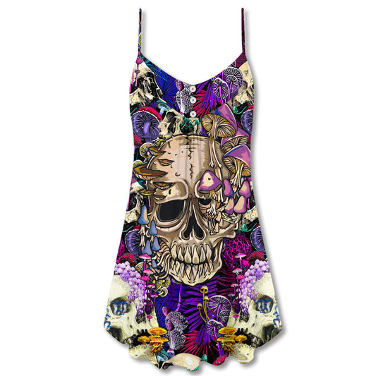 Skull Mushroom Psychedelic Magic – Women's Summer Sleeveless V-Neck Camisole Dress