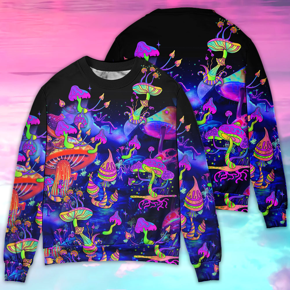 Hippie Mushroom Galaxy Neon Art – Sweater - Ugly Christmas Sweater