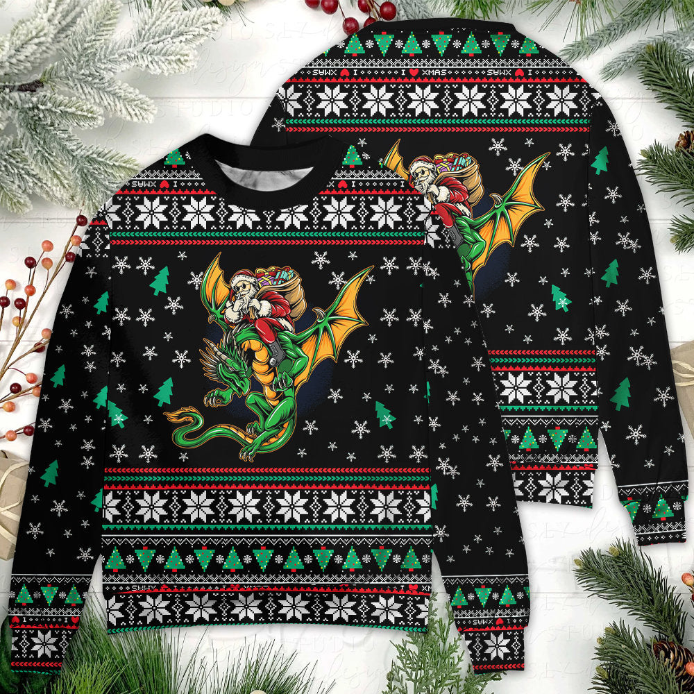 Christmas Santa With Fantasy Dragon – Sweater - Ugly Christmas Sweater