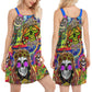 Hippie Skull Rock Style – Women's Summer Sleeveless V-Neck Camisole Dress