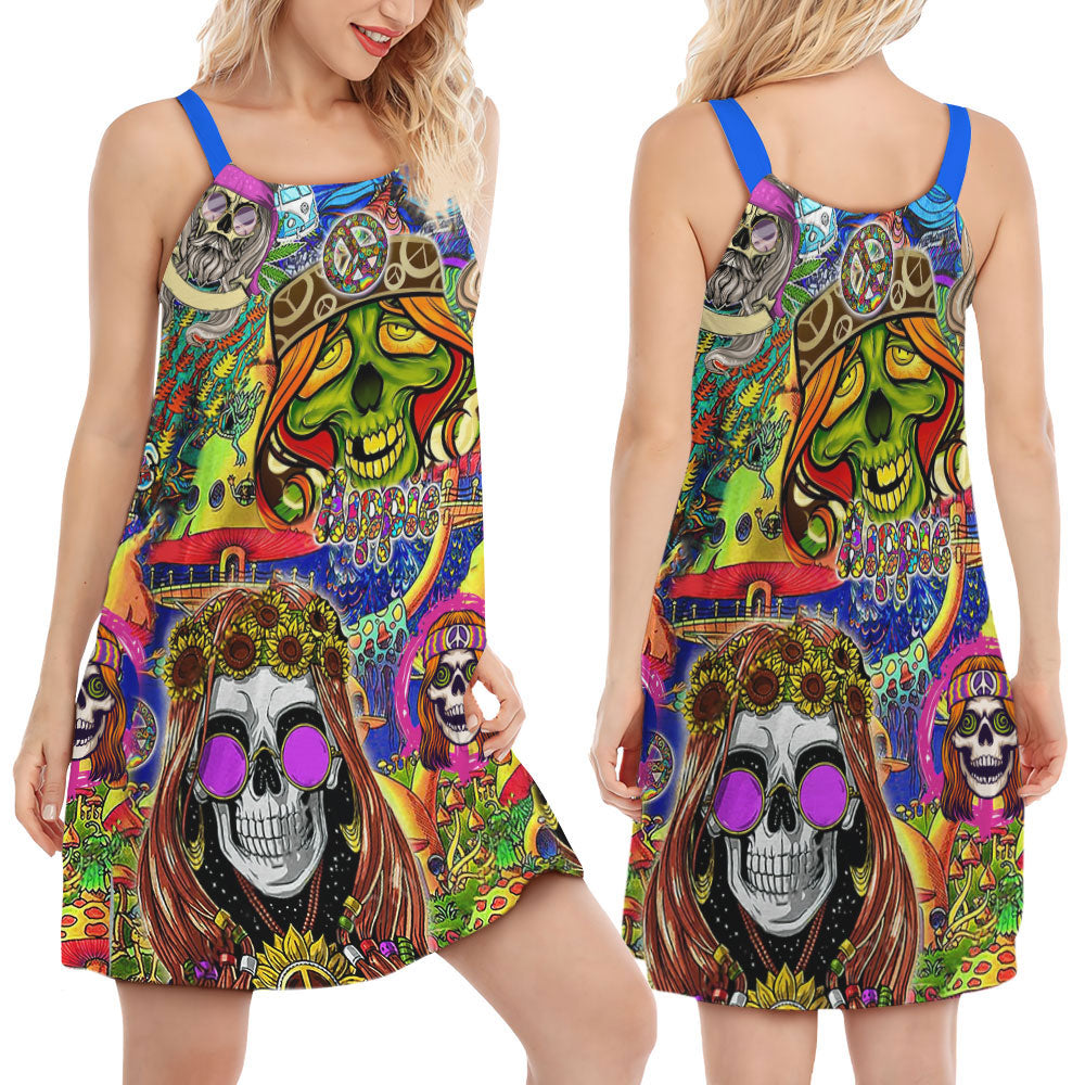 Hippie Skull Rock Style – Women's Summer Sleeveless V-Neck Camisole Dress