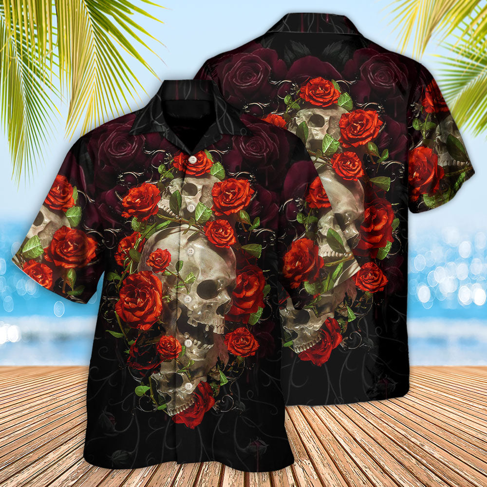Skull And Roses Dark Artistic Style - Hawaiian Shirt
