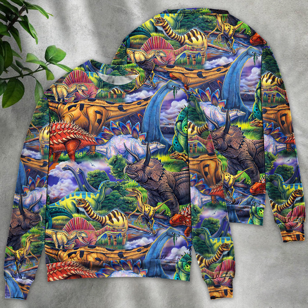 Colorful Dinosaur Art Style – Sweater - Ugly Christmas Sweater