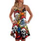 Christmas Skull Santa Hat Theme – Women's Summer Sleeveless V-Neck Camisole Dress