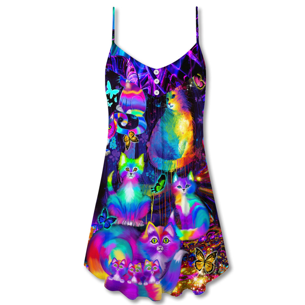 Cat Run The World – Women's Summer Sleeveless V-Neck Camisole Dress