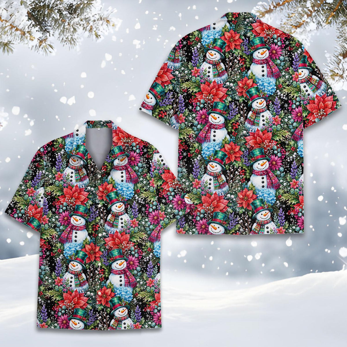 Christmas Snowman Floral Poinsettia Festive Winter – Hawaiian Shirt