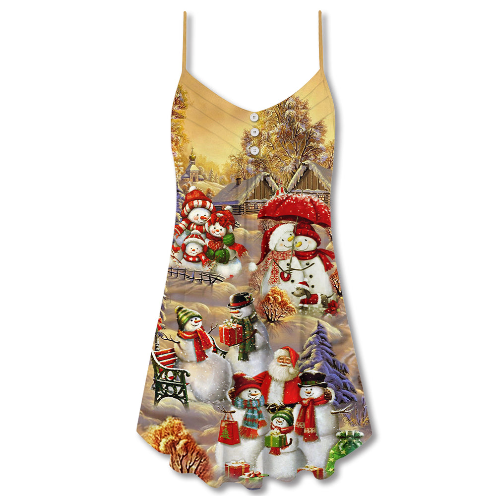 Christmas Snowman Couple Love – Women's Summer Sleeveless V-Neck Camisole Dress
