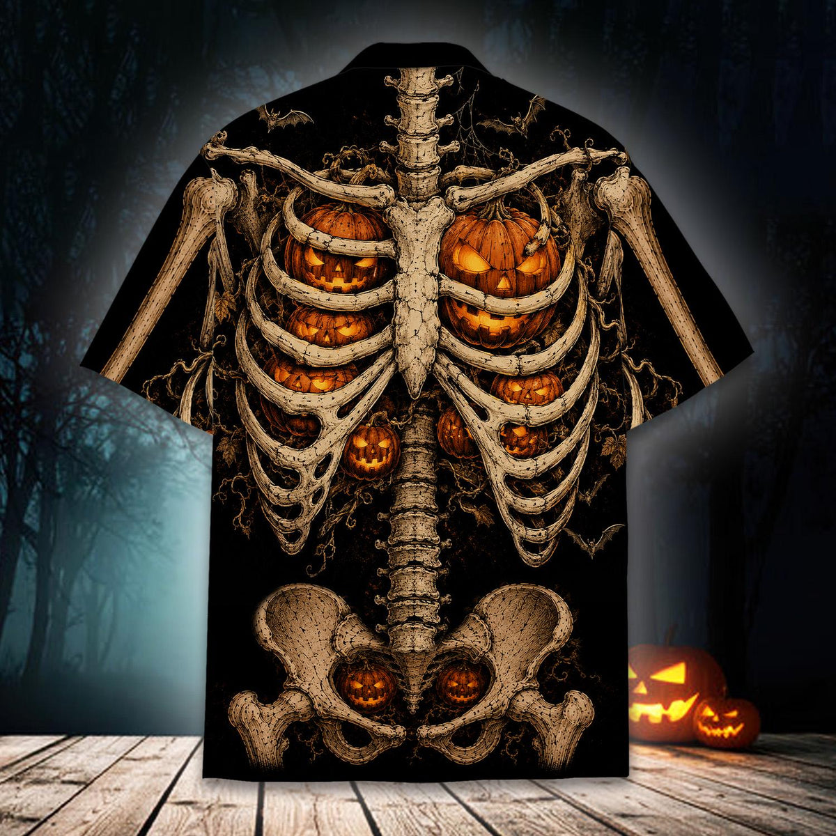 Spooky Skeleton Pumpkin Ribcage Gothic Halloween – Hawaiian Shirt