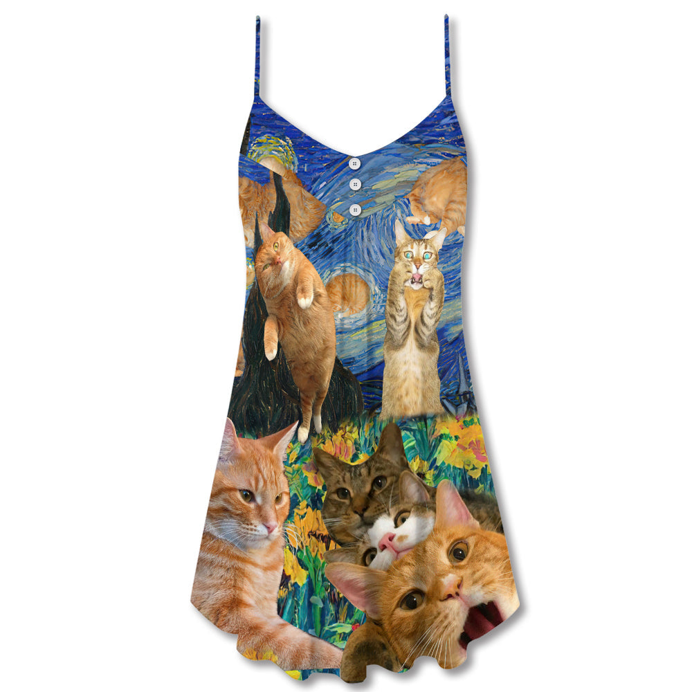 All I Need Is Love And Cat – Women's Summer Sleeveless V-Neck Camisole Dress