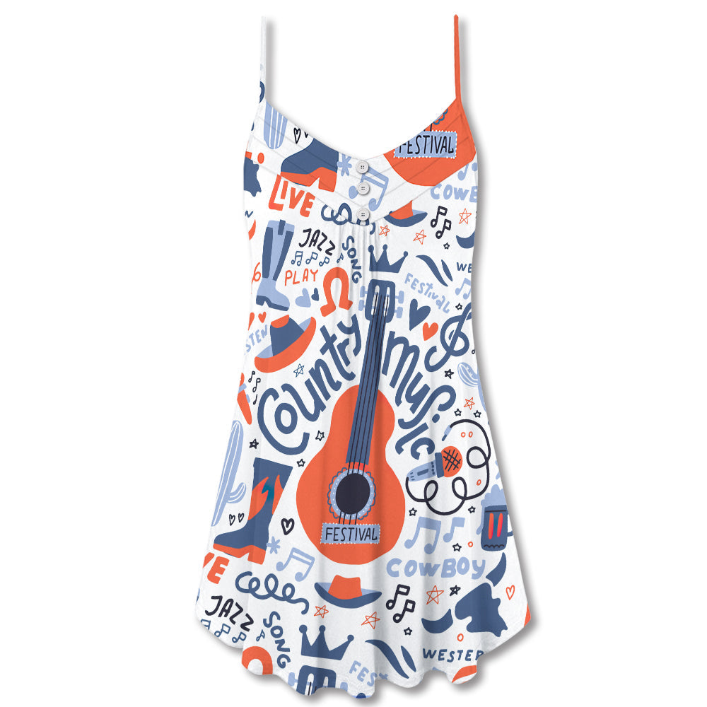 Country Guitar Music Festival – Women's Summer Sleeveless V-Neck Camisole Dress