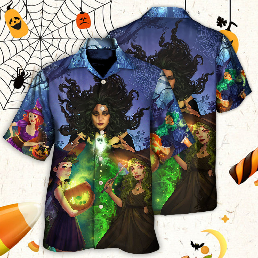 Dark Halloween Witch And Ghost Enchanted Forest Art - Hawaiian Shirt
