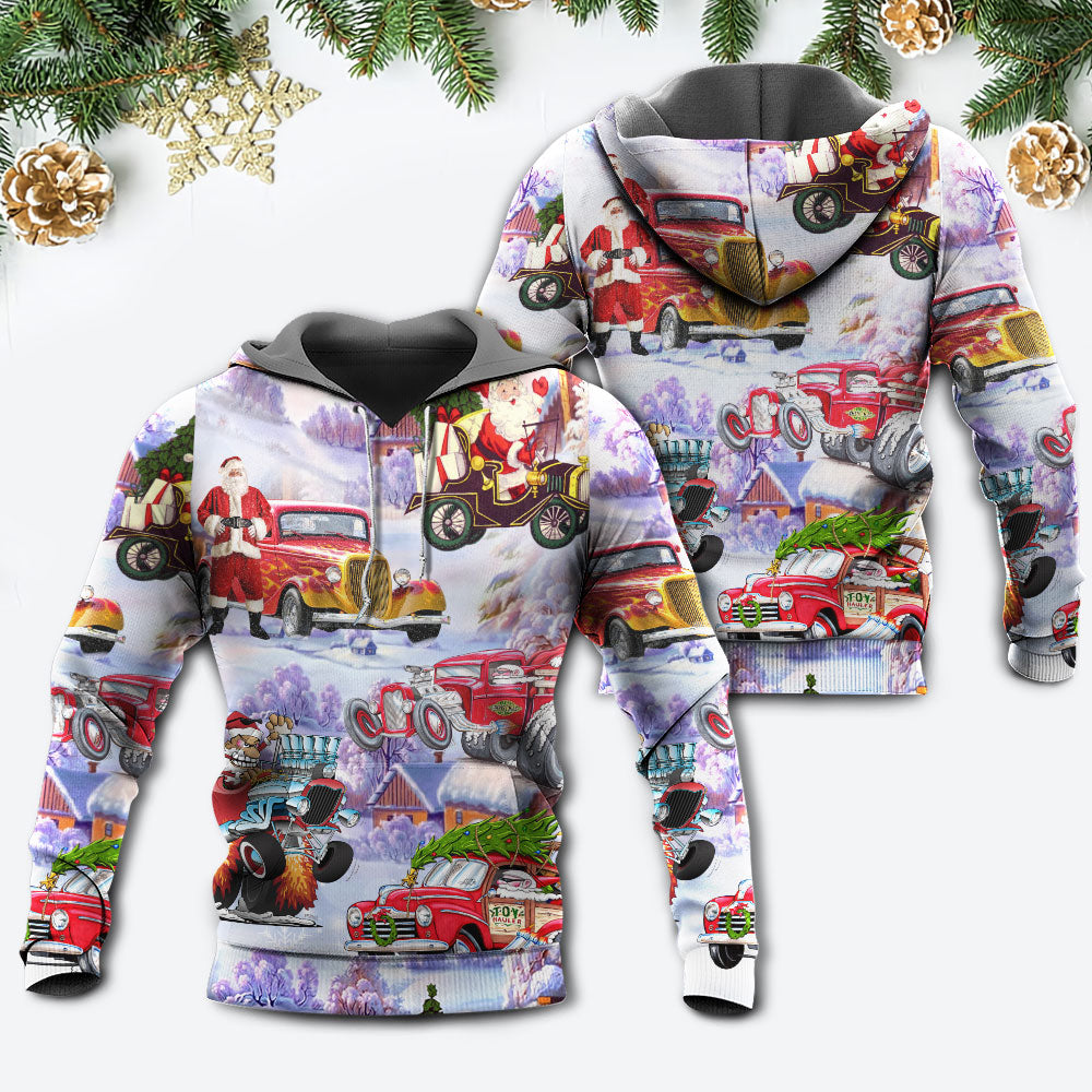 Santa Hot Rod Christmas Tree Style - 3D Hoodie