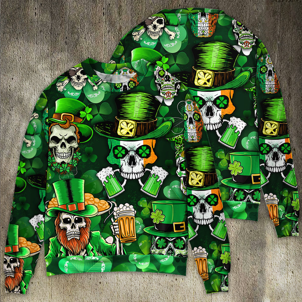 Irish Skull St Patrick Green Light – Sweater - Ugly Christmas Sweater
