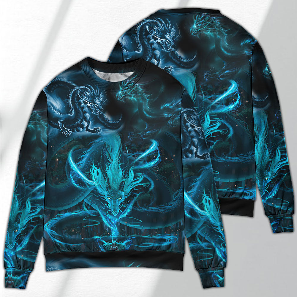 Blue Dragon Lightning Witch Fantasy Art – Sweater - Ugly Christmas Sweater