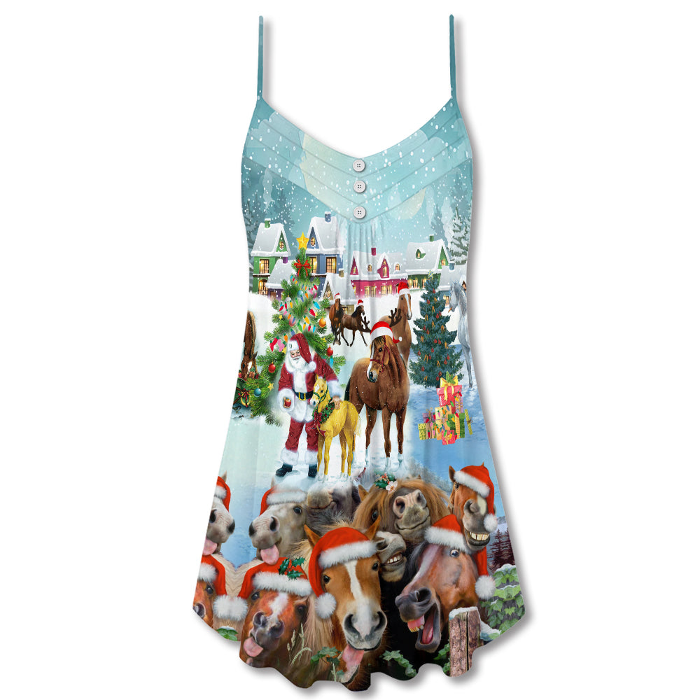 Christmas Happy Horse Holiday – Women's Summer Sleeveless V-Neck Camisole Dress