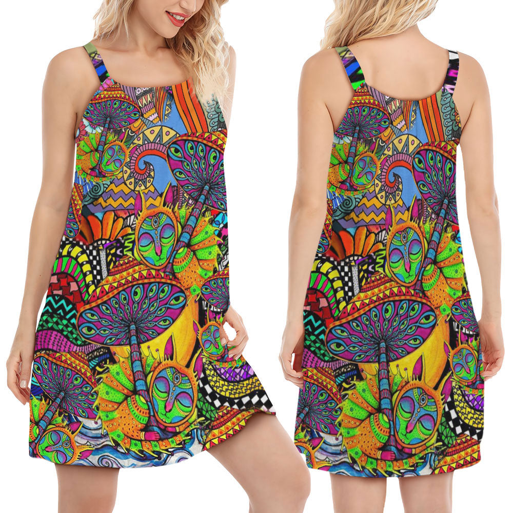 Hippie Floral Peace Life – Women's Summer Sleeveless V-Neck Camisole Dress