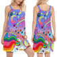 Hippie Planet Peace Colorful Life – Women's Summer Sleeveless V-Neck Camisole Dress
