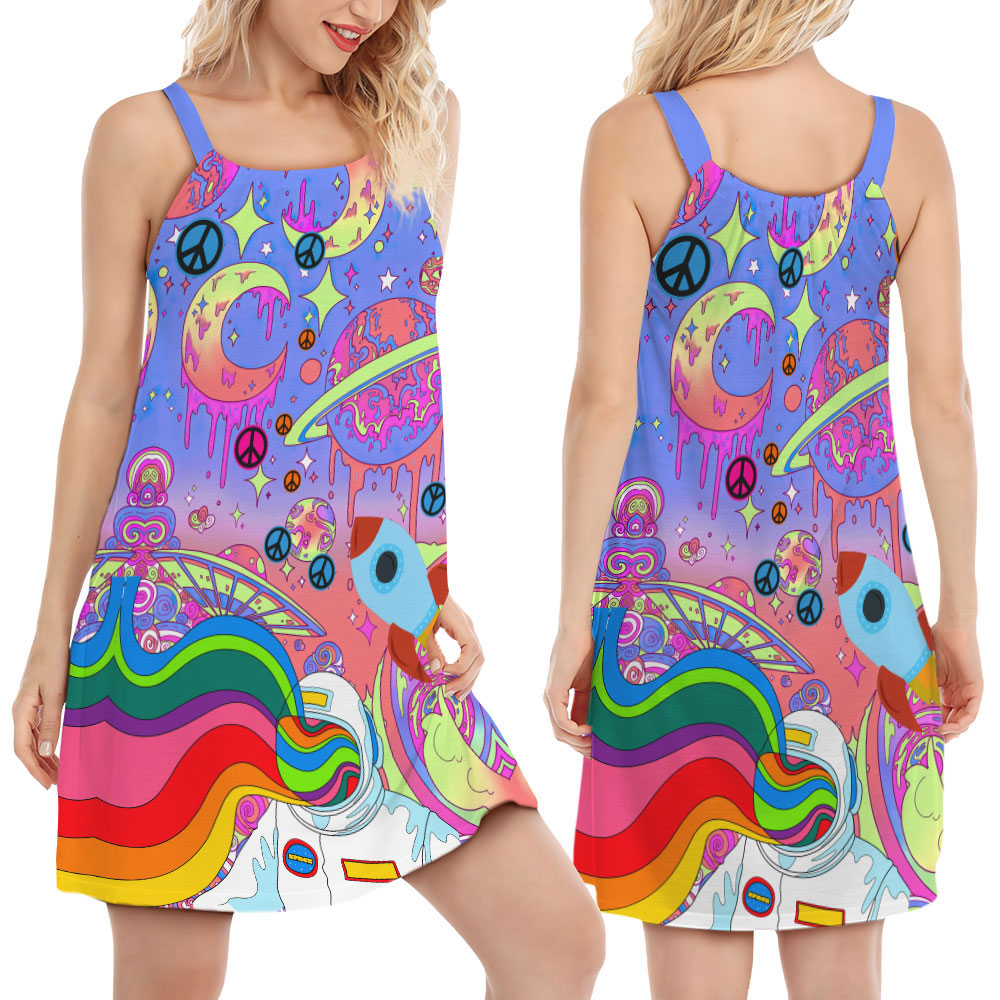 Hippie Planet Peace Colorful Life – Women's Summer Sleeveless V-Neck Camisole Dress