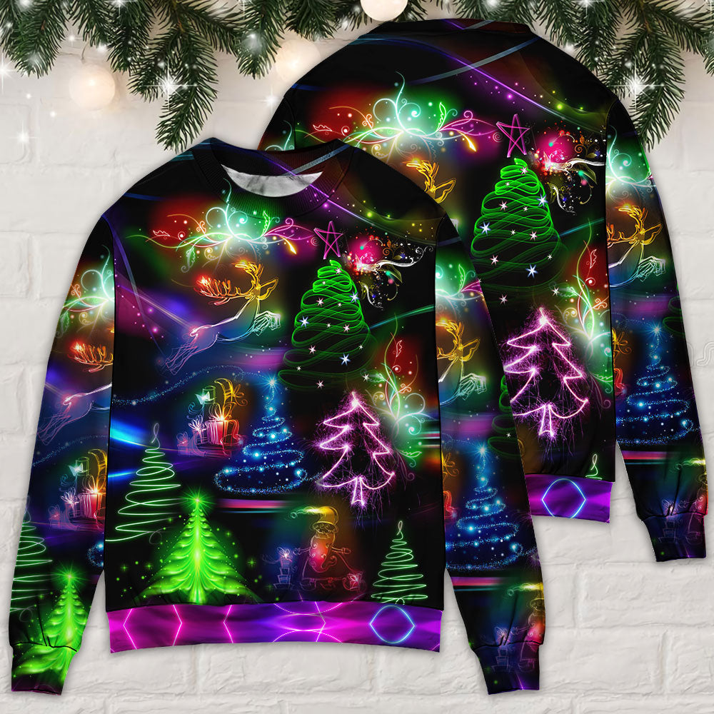 Christmas Neon Tree And Snowman Art – Sweater - Ugly Christmas Sweater