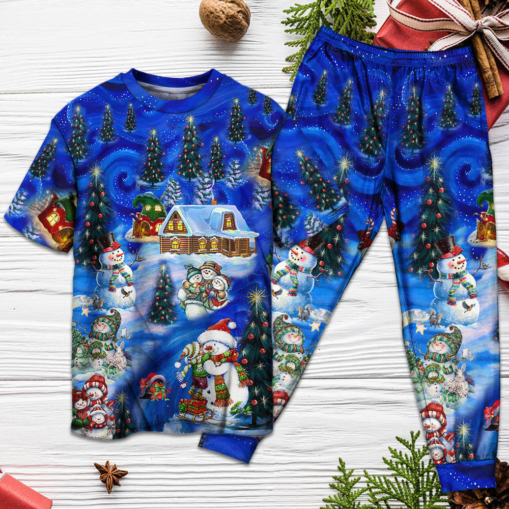 Christmas Snowman Chilling With My Snowmies - Pajamas Short Sleeve - Owls Matrix LTD
