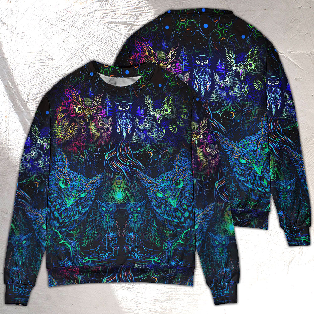 Colorful Owl And Witch Fantasy Art – Sweater - Ugly Christmas Sweater