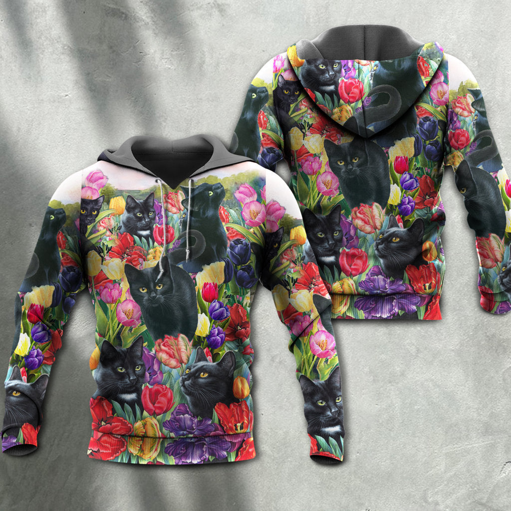 Black Cat Floral Colorful Love - 3D Hoodie