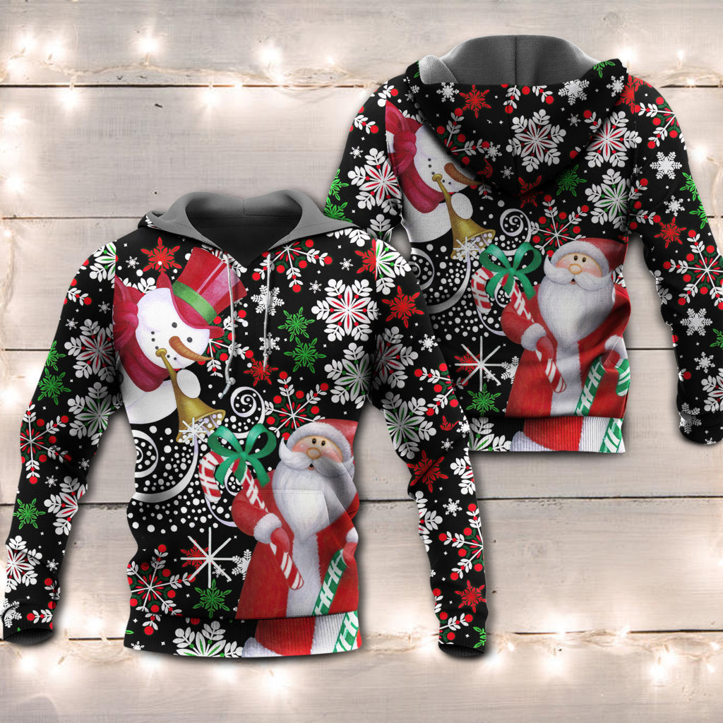 Christmas Snowy Day With Santa And Snowman - Hoodie
