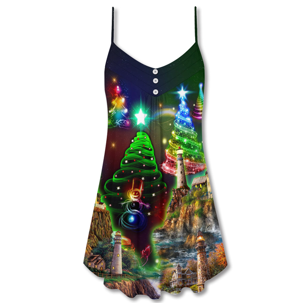 Christmas Lighthouse Merry Holiday – Women's Summer Sleeveless V-Neck Camisole Dress