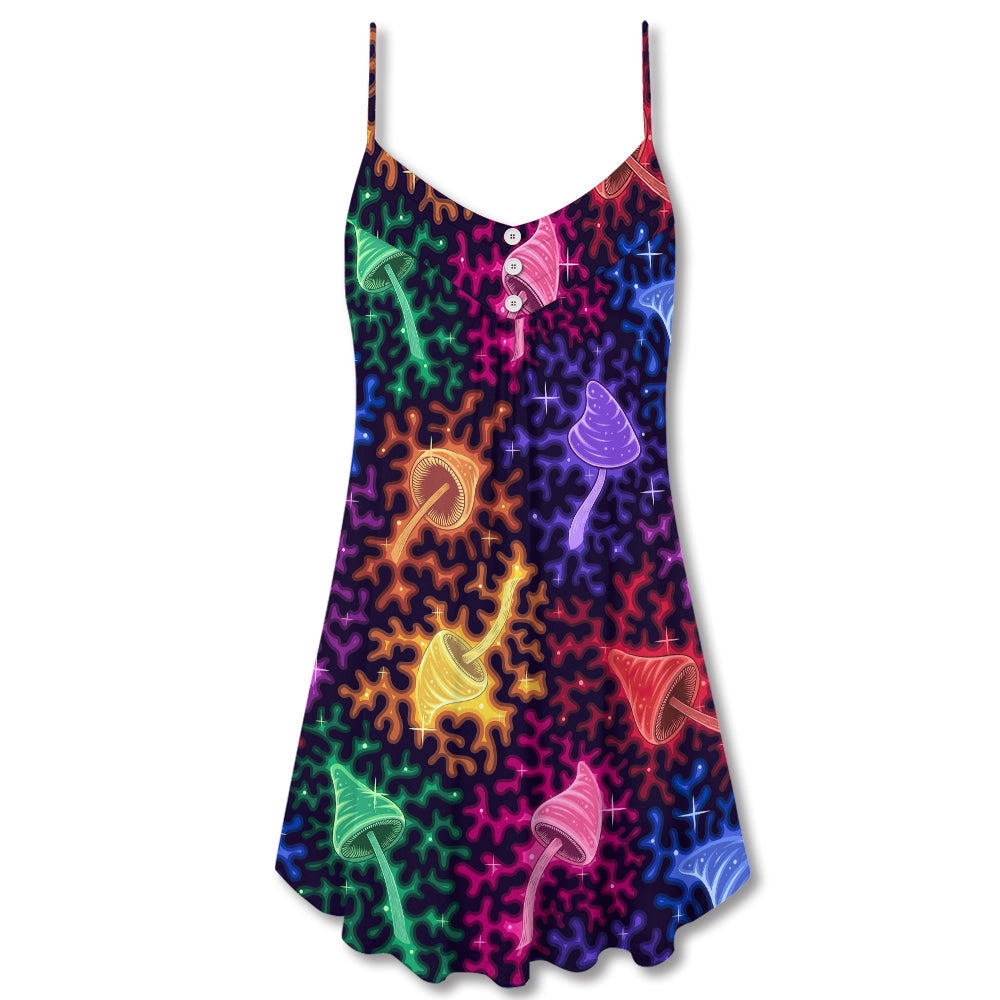 Mushroom Galaxy Rainbow Colorful – Women's Summer Sleeveless V-Neck Camisole Dress