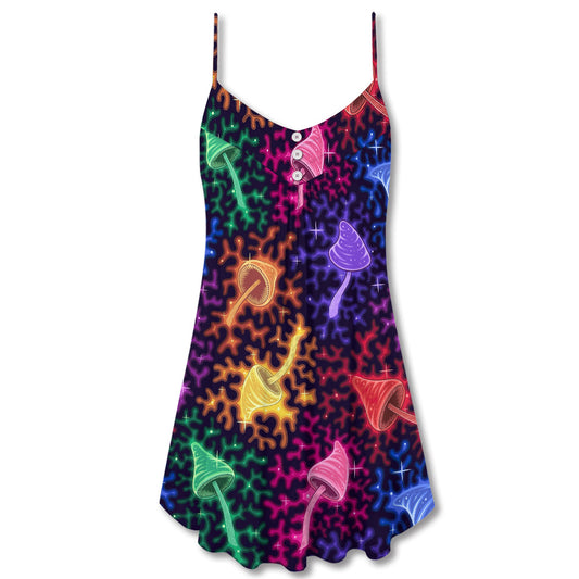 Mushroom Galaxy Rainbow Colorful – Women's Summer Sleeveless V-Neck Camisole Dress
