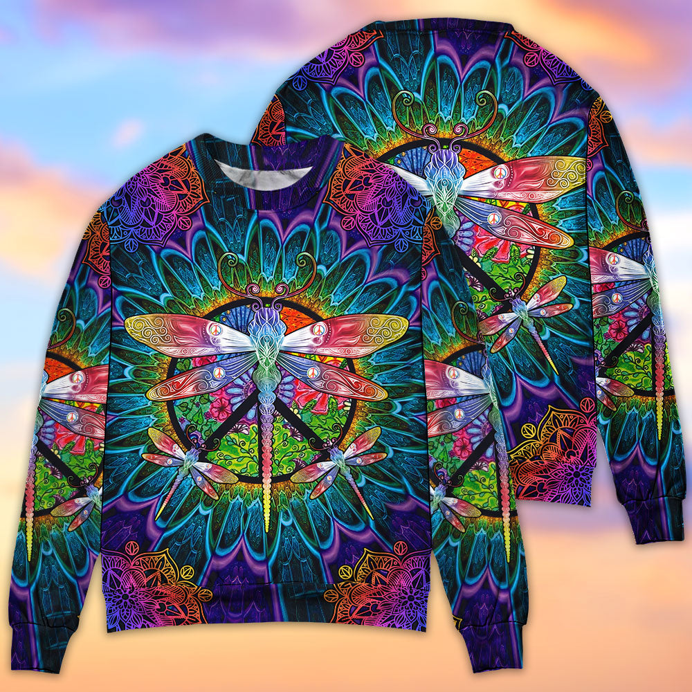 Hippie Colorful Dragonfly Mandala Art – Sweater - Ugly Christmas Sweater