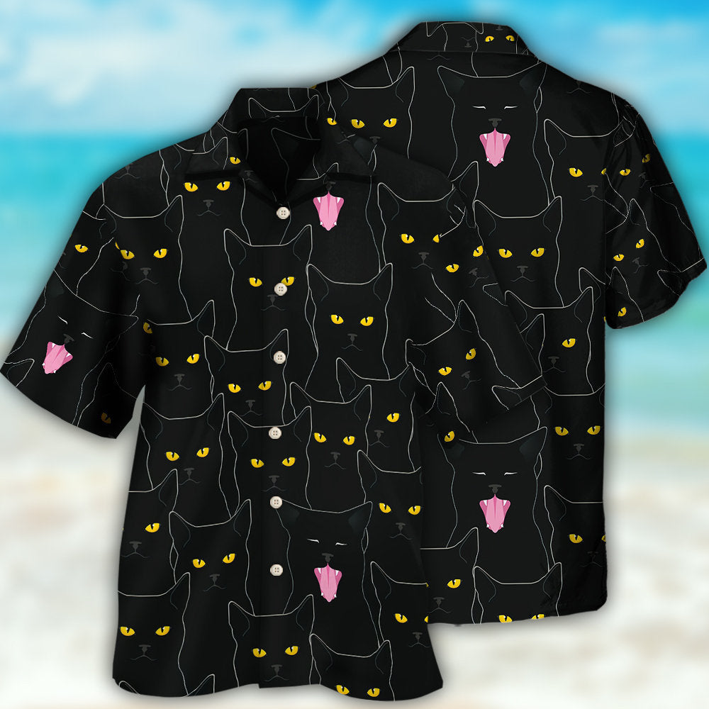 Black Cat Cute Portrait Looking At You - Hawaiian Shirt
