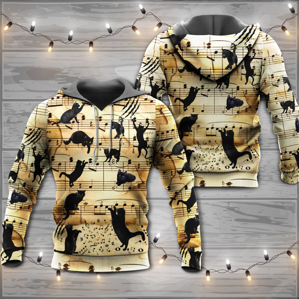 Black Cat Music Note Love Style - Hoodie