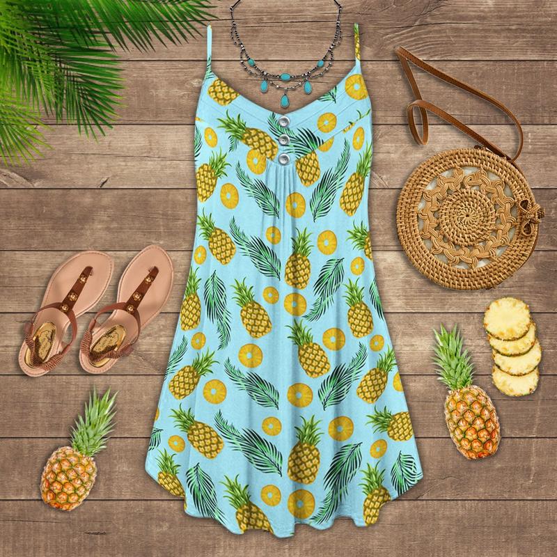 Fruit Pineapple Tropical Vibes Limited 3 – Women's Summer Sleeveless V-Neck Camisole Dress