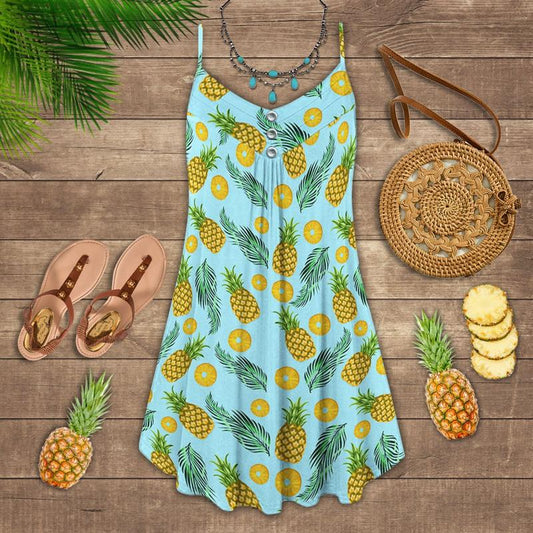 Fruit Pineapple Tropical Vibes Limited 3 – Women's Summer Sleeveless V-Neck Camisole Dress