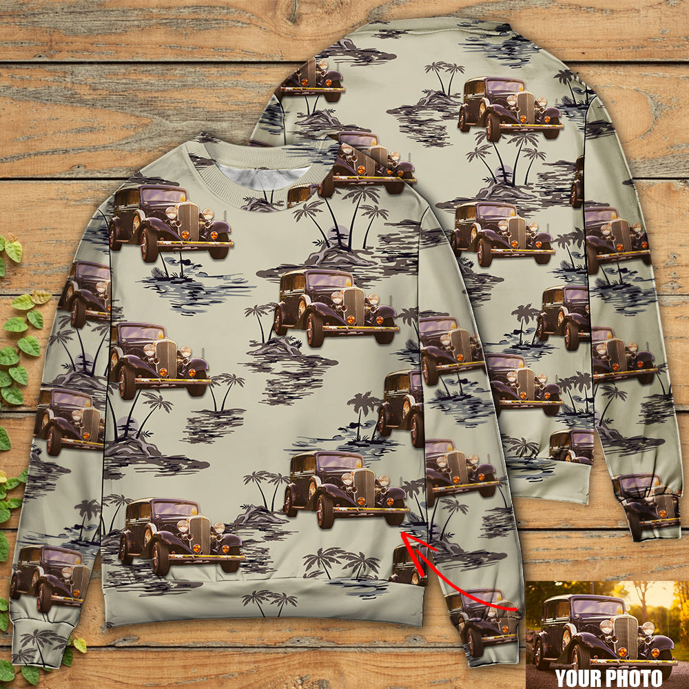 Vintage Car Tropical Island Palm Trees – Sweater - Ugly Christmas Sweater