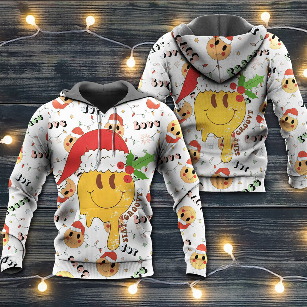 Christmas Hippie Groovy Santa Smile Face - Hoodie