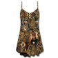 Vintage Cat Love Machine – Women's Summer Sleeveless V-Neck Camisole Dress