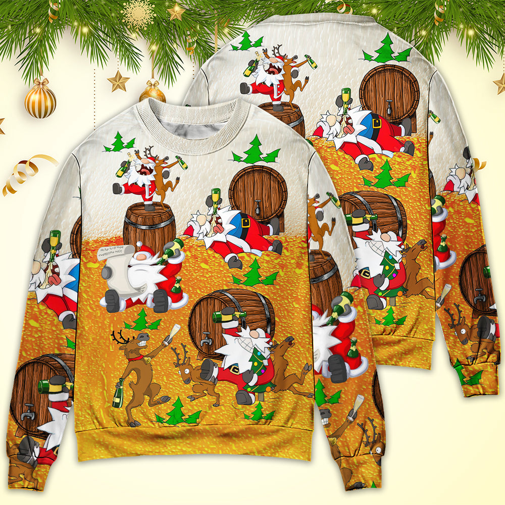 Christmas Santa Drunk Beer Funny Happy Holiday Style – Sweater - Ugly Christmas Sweater