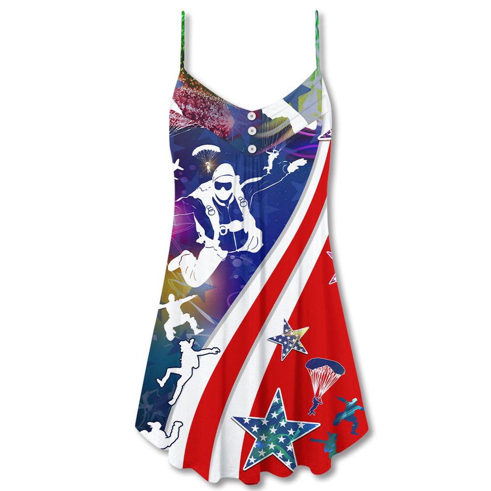 Christmas Patriotic Parachute Jump – Women's Summer Sleeveless V-Neck Camisole Dress