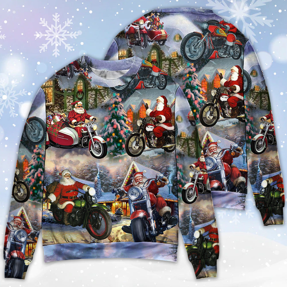 Christmas Santa Motorcycle Holiday Light – Sweater - Ugly Christmas Sweater