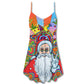 Christmas Hawaiian Hippie Santa Style – Women's Summer Sleeveless V-Neck Camisole Dress
